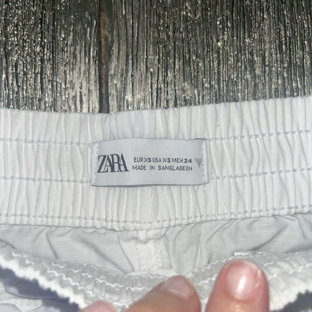 Zara Cargo Mini Skirt Womens XS Drawstring Elastic Waist Zip Pockets 100% Cotton - Picture 3 of 7